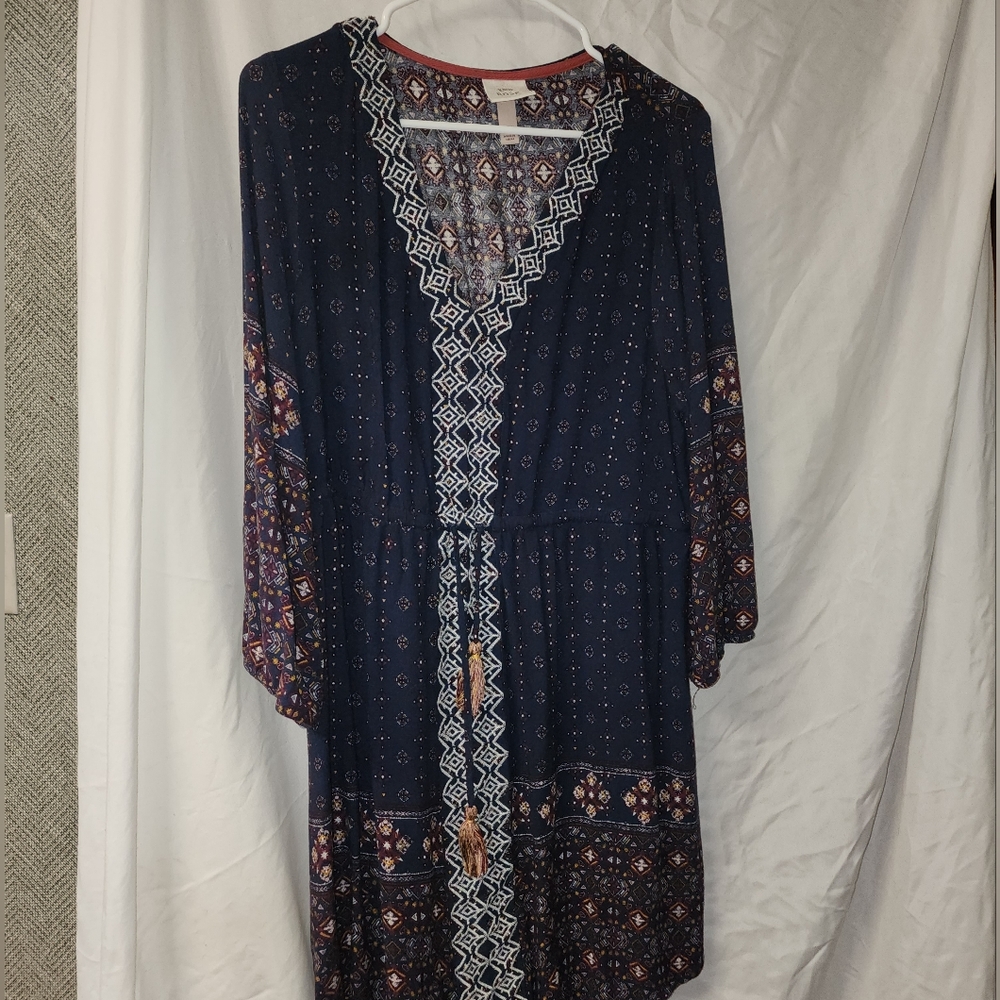 Large bohemian knee length dress navy